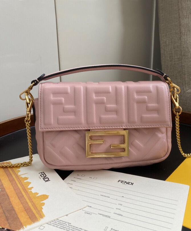 Fendi Mini Baguette Leather Bag 8BS017 Pink